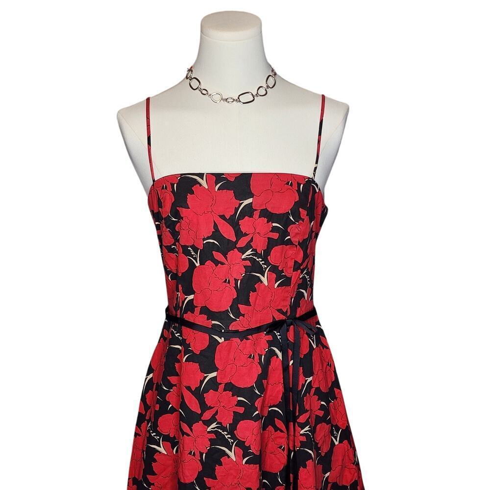 Vtg 80s 90s City Triangles Red Black Floral Flower Gothic Sweetheart Dress Sz S - Picture 2 of 7